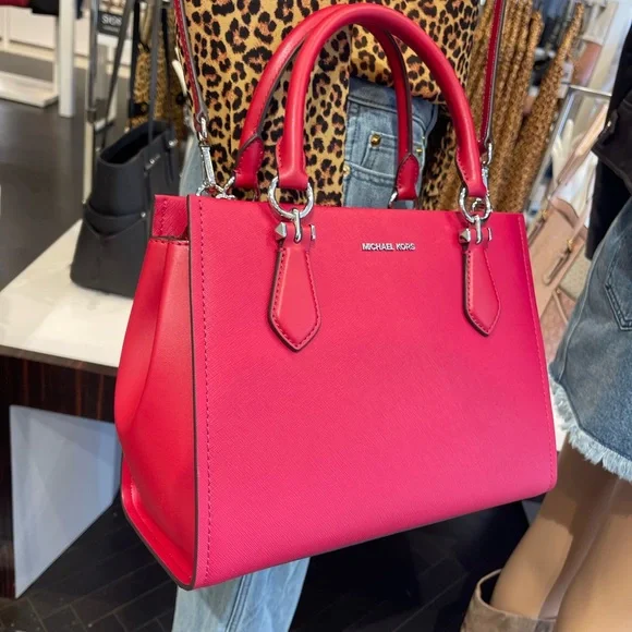 MICHAEL KORS Marilyn Medium Saffiano Leather Satchel
Dark Raspberry 
NWT - Picture 6 of 16